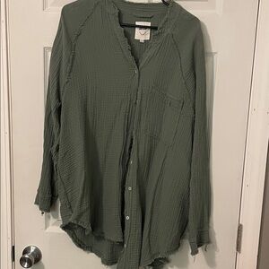 Aerie Oversized Button Up Green Lightweight Top